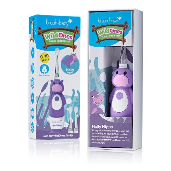 Электрическая зубная щетка Brush-Baby Sonic WildOnes Бегемот