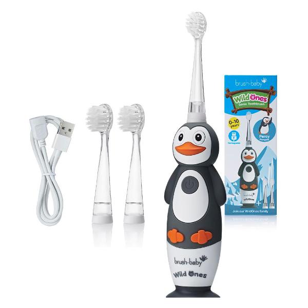 Электрическая зубная щетка Brush-Baby Sonic WildOnes Пингвин черная