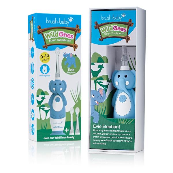 Электрическая зубная щетка Brush-Baby Sonic WildOnes Слон голубая