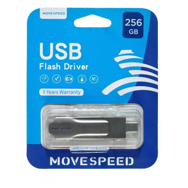 Флэш диск USB MOVESPEED USB3.0/Type-C 256GB YSULDP-256G3S серебристый