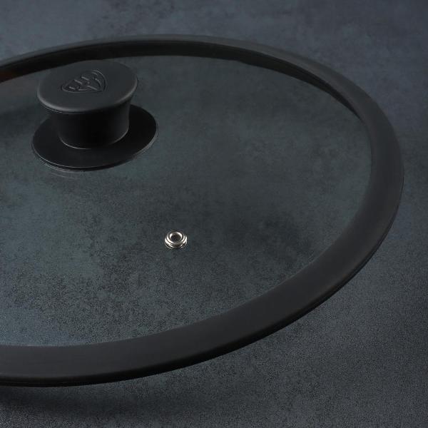 Крышка стеклянная BY стекло/силикон с ручкой, 28см