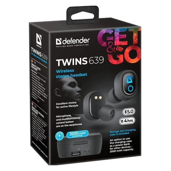 Наушники внутриканальные Bluetooth Defender TWINS 639 Black