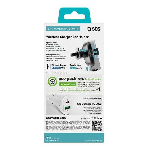 Держатель автомобильный для смартфонов SBS Mobile TESUPGRAVWIRLITE10W