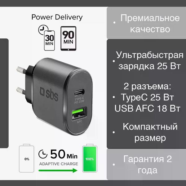 Сетевое зарядное устройство SBS TETRPD25W