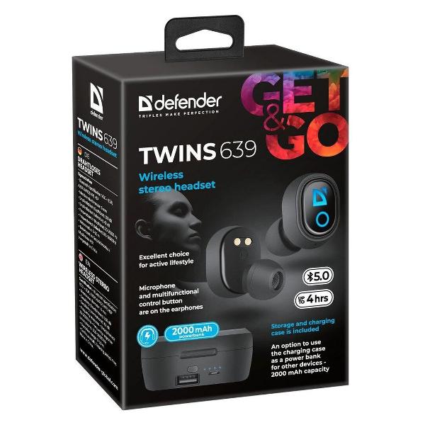 Наушники внутриканальные Bluetooth Defender TWINS 639 черный