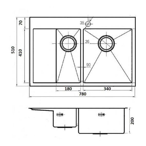 Мойка кухонная Wisent WS37851-SR/WS-02-2