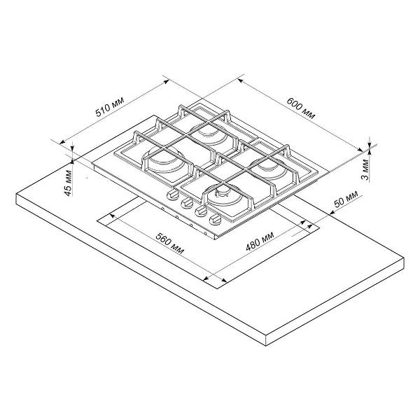 Встраиваемая газовая панель независимая de luxe GG4 750229 F-060