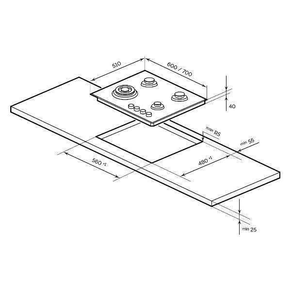 Встраиваемая газовая панель независимая LEX GVG 644 T BL