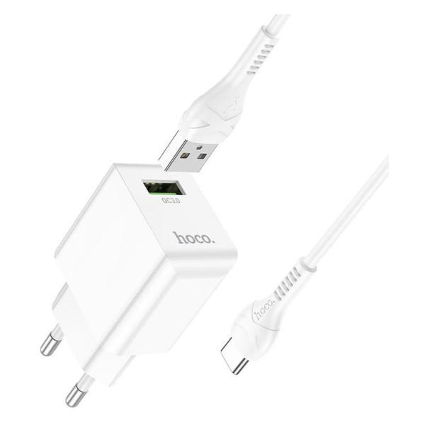 Сетевое зарядное устройство Hoco C98A,QC, кабель Type-C - USB, 1 м фото