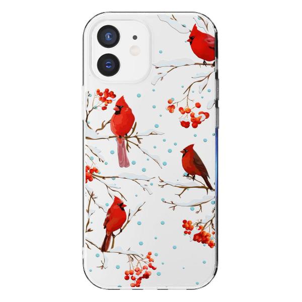 Чехол Mcover для iPhone 12/12 Pro, Рябина, снегири, зима