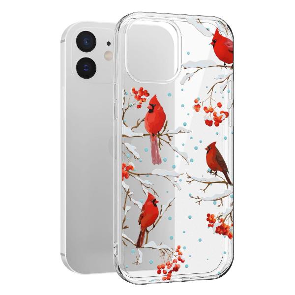 Чехол Mcover для iPhone 12/12 Pro, Рябина, снегири, зима