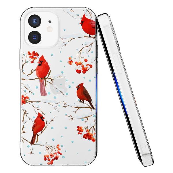 Чехол Mcover для iPhone 12/12 Pro, Рябина, снегири, зима