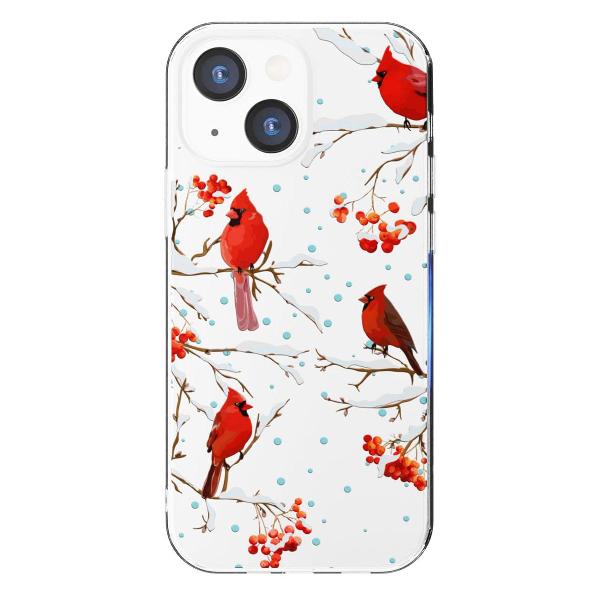 Чехол Mcover для iPhone 13 mini, Рябина, снегири, зима