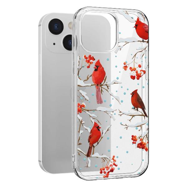 Чехол Mcover для iPhone 13 mini, Рябина, снегири, зима