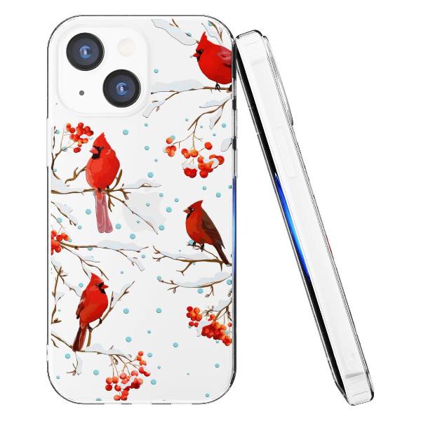 Чехол Mcover для iPhone 13 mini, Рябина, снегири, зима