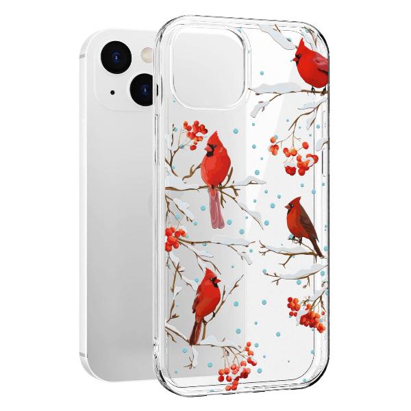 Чехол Mcover для iPhone 14, Рябина, снегири, зима