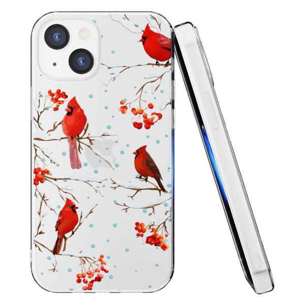 Чехол Mcover для iPhone 14, Рябина, снегири, зима