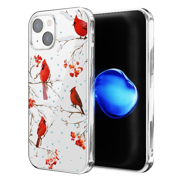 Чехол Mcover для iPhone 14, Рябина, снегири, зима