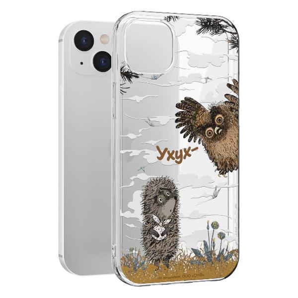 Чехол Mcover для iPhone 14 Plus, Ежик в тумане и сова