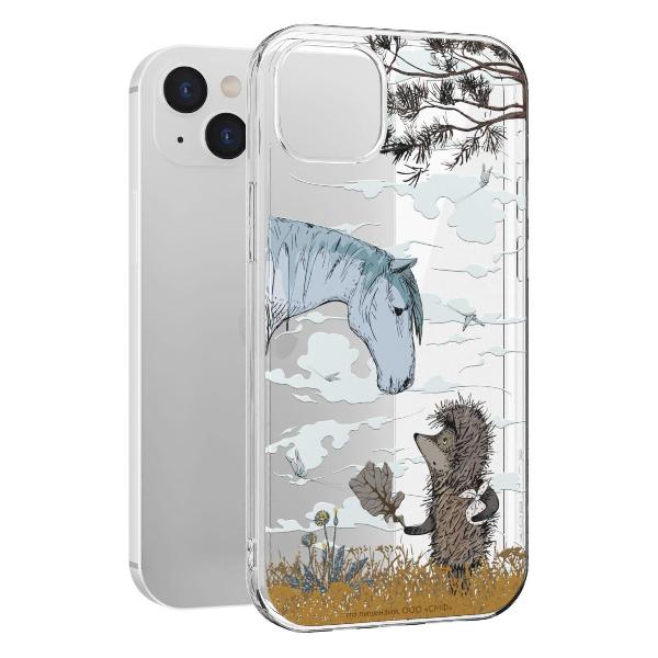 Чехол Mcover для iPhone 14 Plus, Ежик в тумане и лошадка
