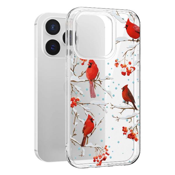Чехол Mcover для iPhone 14 Pro, Рябина, снегири, зима