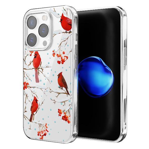 Чехол Mcover для iPhone 14 Pro, Рябина, снегири, зима