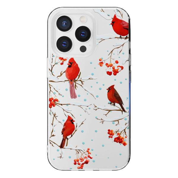 Чехол Mcover для iPhone 14 Pro Max Рябина, снегири, зима