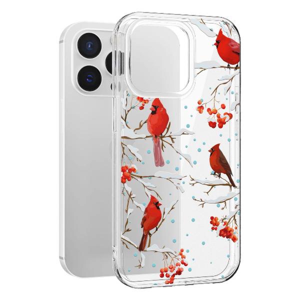 Чехол Mcover для iPhone 14 Pro Max Рябина, снегири, зима