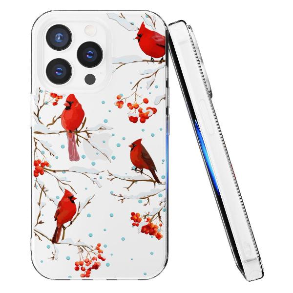 Чехол Mcover для iPhone 14 Pro Max Рябина, снегири, зима