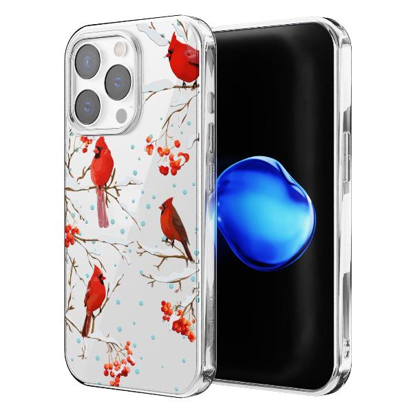 Чехол Mcover для iPhone 14 Pro Max Рябина, снегири, зима