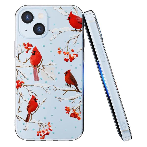 Чехол Mcover для iPhone 15, Рябина, снегири, зима