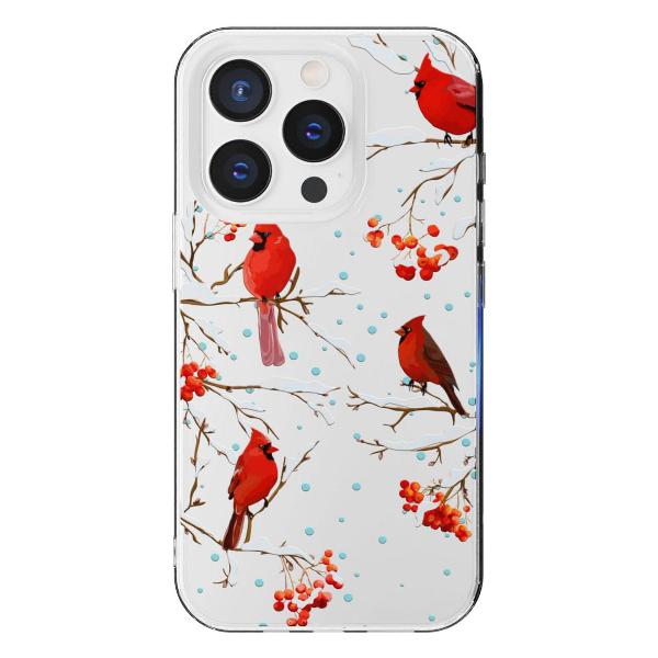 Чехол Mcover для iPhone 15 Pro, Рябина, снегири, зима