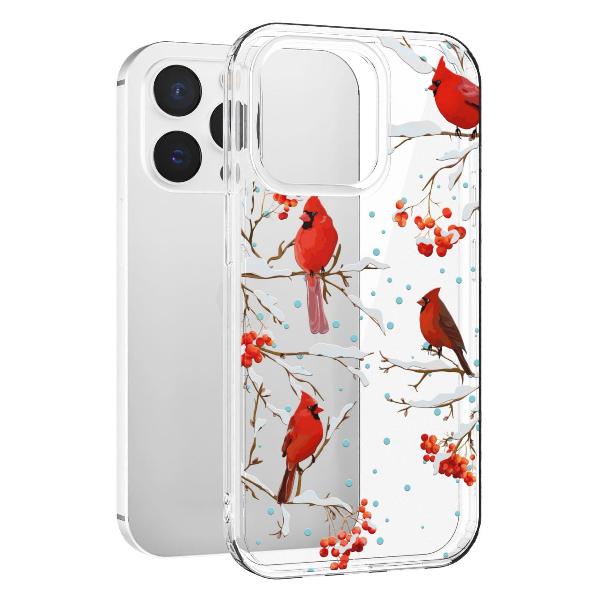 Чехол Mcover для iPhone 15 Pro Max, Рябина, снегири, зима