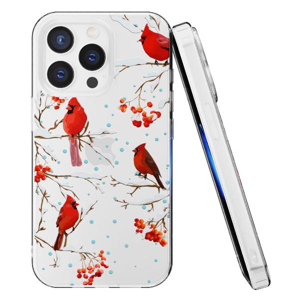 Чехол Mcover для iPhone 15 Pro Max, Рябина, снегири, зима