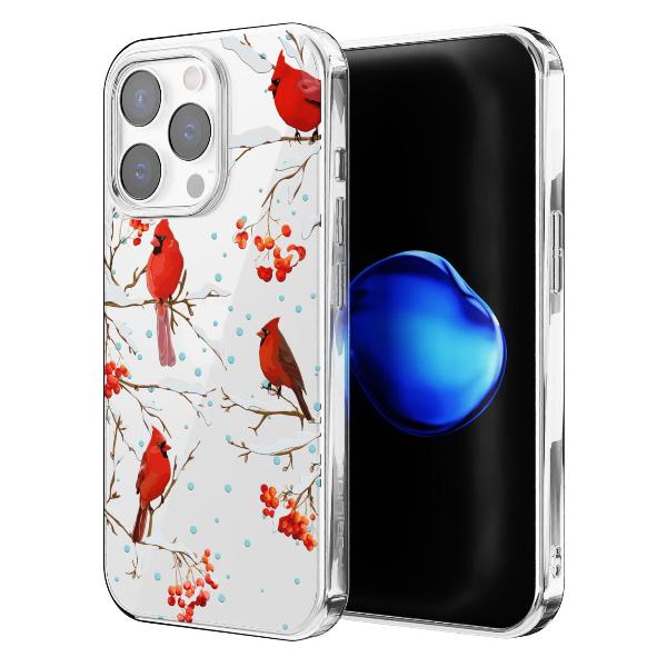 Чехол Mcover для iPhone 15 Pro Max, Рябина, снегири, зима