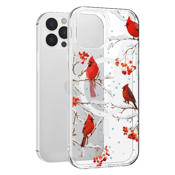 Чехол Mcover для iPhone 12 Pro Max, с MagSafe, Рябина, снегири