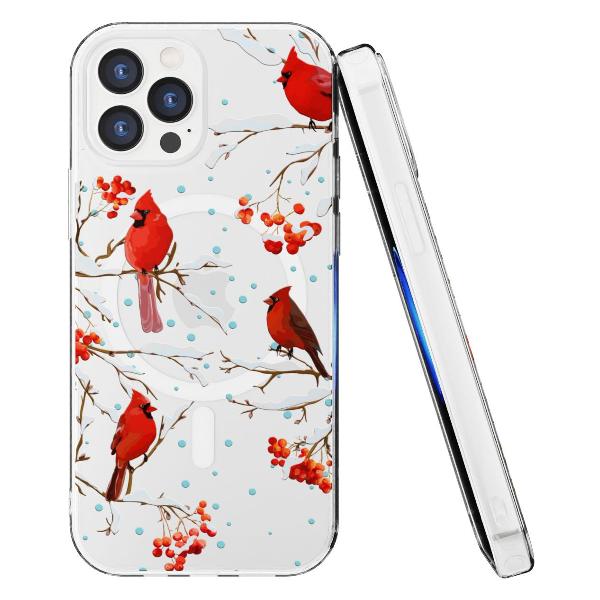 Чехол Mcover для iPhone 12 Pro Max, с MagSafe, Рябина, снегири