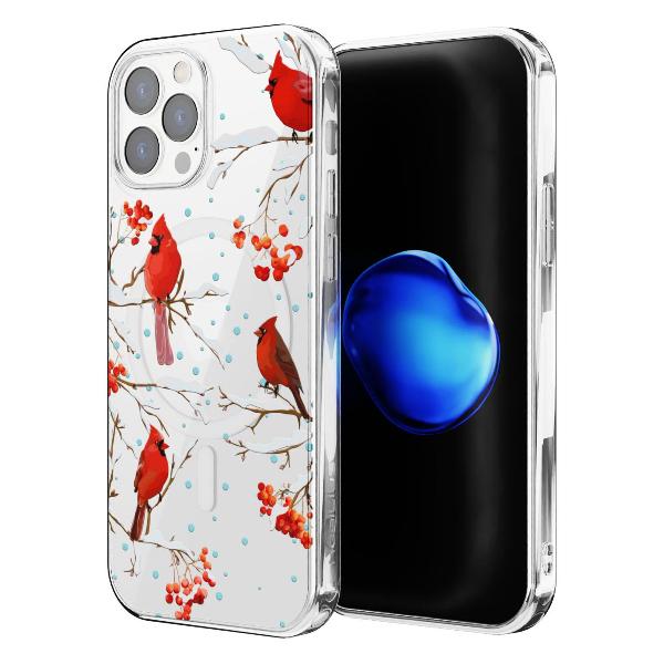 Чехол Mcover для iPhone 12 Pro Max, с MagSafe, Рябина, снегири