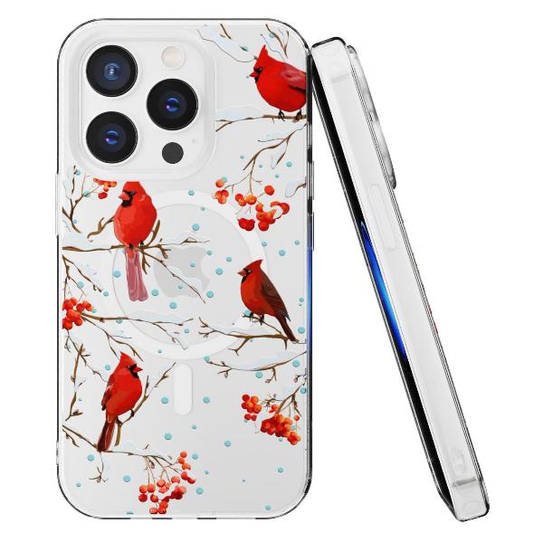 Чехол Mcover для iPhone 14 Pro, с MagSafe,Рябина, снегири