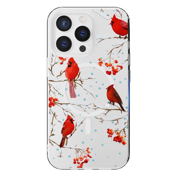 Чехол Mcover для iPhone 14 Pro Max с MagSafe,Рябина, снегири