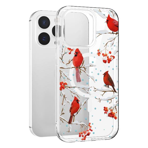 Чехол Mcover для iPhone 14 Pro Max с MagSafe,Рябина, снегири