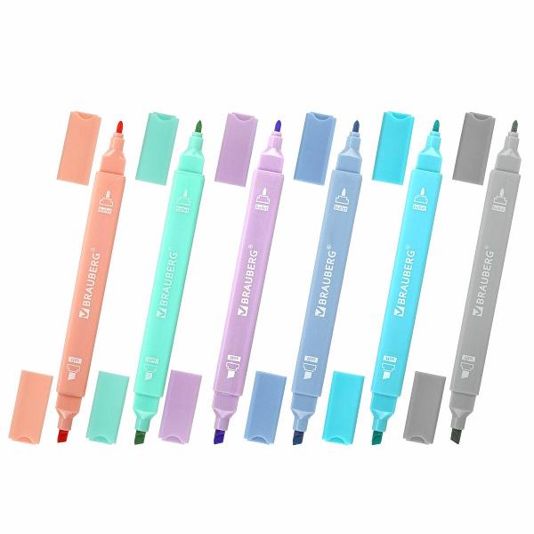 Текстовыделители Brauberg Macaroon двусторонние 6 цветов