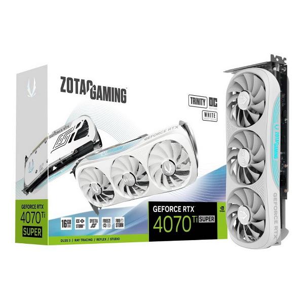 Видеокарта Zotac RTX4070Ti SUPER TRINITY OC WHITE ED 16GB GDDR6X 256bit 3xDP HDMI 3FAN Premium Pack
