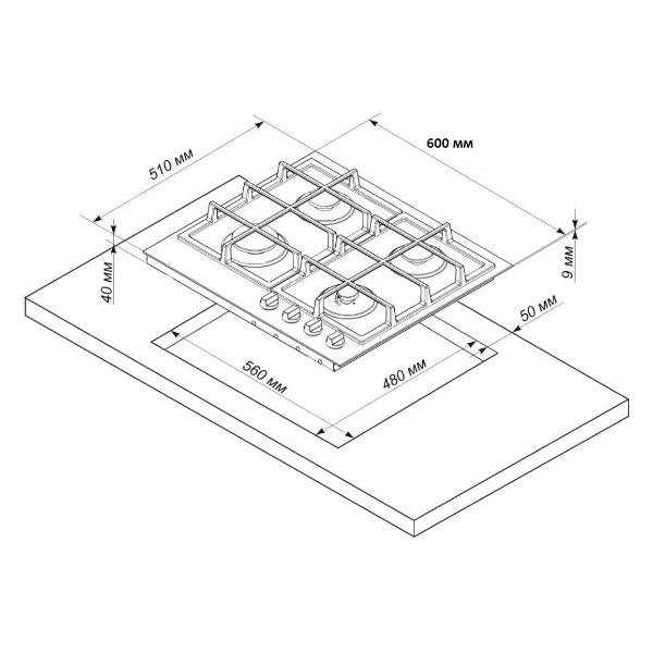 Встраиваемая газовая панель независимая de luxe GG4 750229F-068