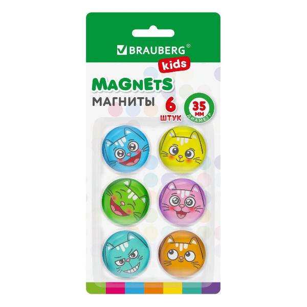 Магнит Brauberg 3D Коты D 35мм 6шт