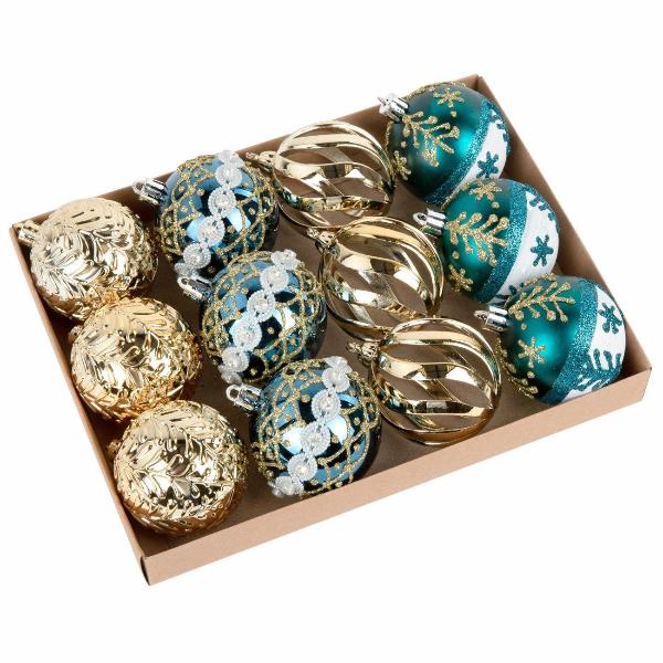 Шары елочные Золотая сказка Frost Forest 12шт 6см бирюзов/золото