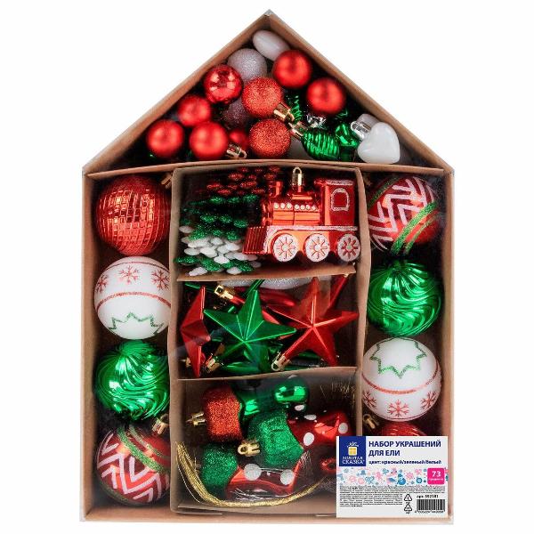 Шары елочные Золотая сказка Fair House 73шт красн/зел/бел