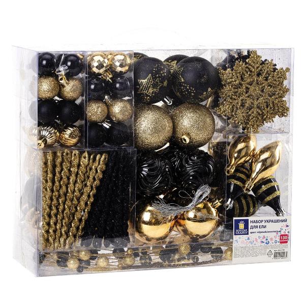 Шары елочные Золотая сказка Black&Gold 130шт чёрный/золото