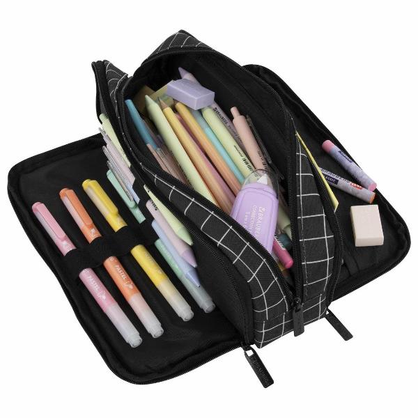 Пенал детский Brauberg Клетчатый черный 23х9см 272316