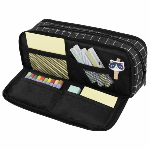 Пенал детский Brauberg Клетчатый черный 23х9см 272316